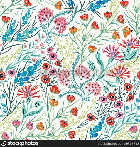 vector floral seamless pattern with colorful summer blooms