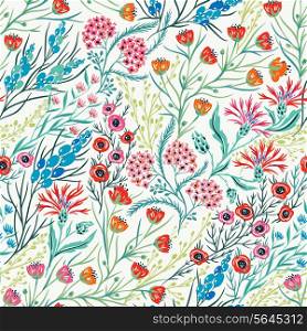 vector floral seamless pattern with colorful summer blooms