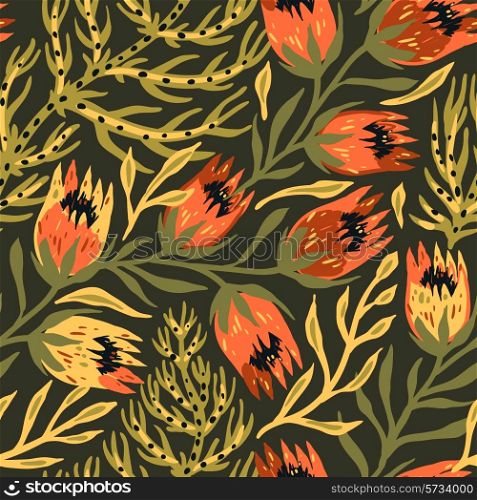 vector floral seamless pattern with curlu fantasy flowers