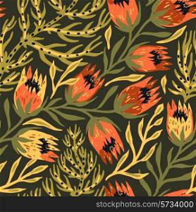 vector floral seamless pattern with curlu fantasy flowers