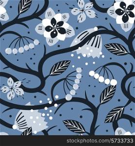 vector floral seamless pattern with curly folk plants and flowers