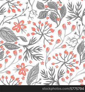 vector floral seamless pattern with decorative berries and leaves