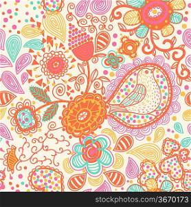 vector floral seamless pattern with decorative flowers and birds