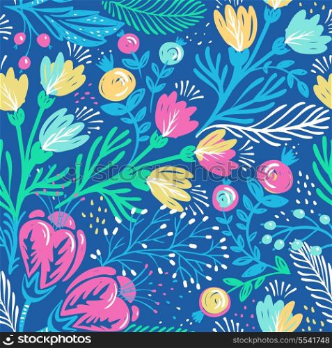 vector floral seamless pattern with decorative flowers and plants