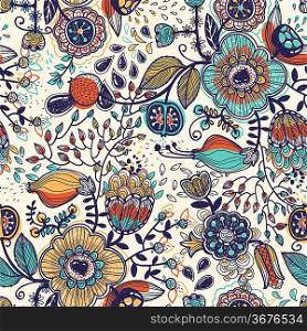vector floral seamless pattern with decorative plants and fruits