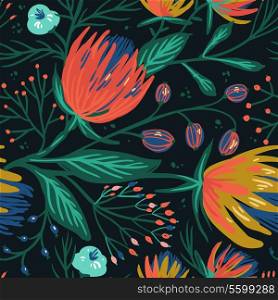 vector floral seamless pattern with exotic blooming flowers