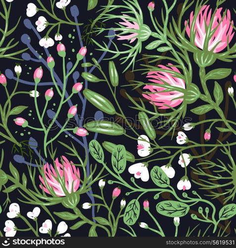 vector floral seamless pattern with exotic flowers and plants