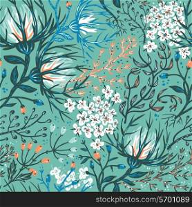 vector floral seamless pattern with exotic flowers and plants