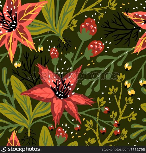 vector floral seamless pattern with exotic flowers and plants