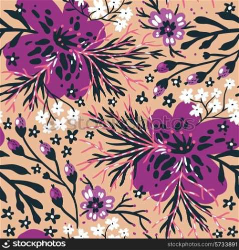 vector floral seamless pattern with exotic violet flowers