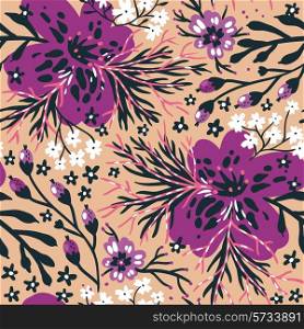 vector floral seamless pattern with exotic violet flowers