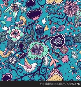 vector floral seamless pattern with fantasy birds and flowers