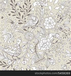 vector floral seamless pattern with fantasy birds and plants