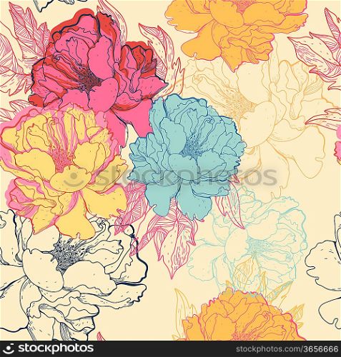 vector floral seamless pattern with fantasy blooming roses