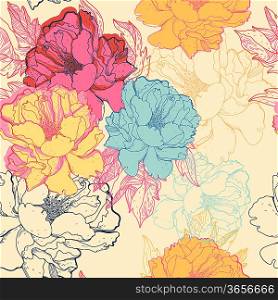 vector floral seamless pattern with fantasy blooming roses