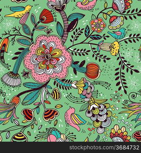vector floral seamless pattern with fantasy colorful plants