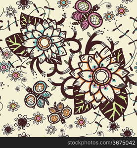 vector floral seamless pattern with fantasy flowers and butterflies