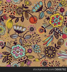 vector floral seamless pattern with fantasy fruits and plants