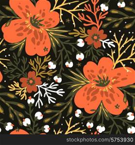 vector floral seamless pattern with fantasy orange blooms
