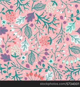 vector floral seamless pattern with fantasy pastel plants