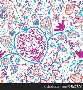 vector floral seamless pattern with fantasy plants and birds