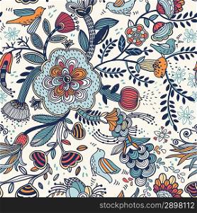 vector floral seamless pattern with fantasy plants and fruits