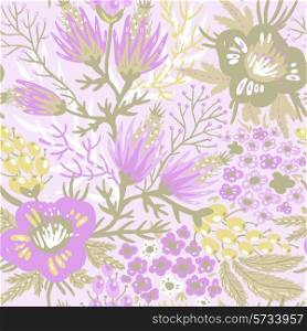 vector floral seamless pattern with fantasy violet blooms