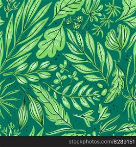vector floral seamless pattern with fresh green leaves