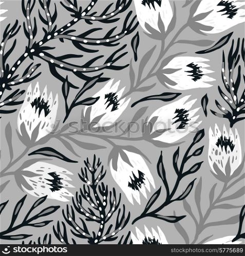 vector floral seamless pattern with grey floral elements