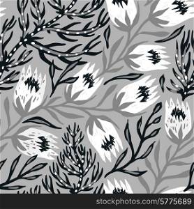 vector floral seamless pattern with grey floral elements