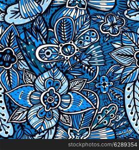 vector floral seamless pattern with hand drawn abstract flowers