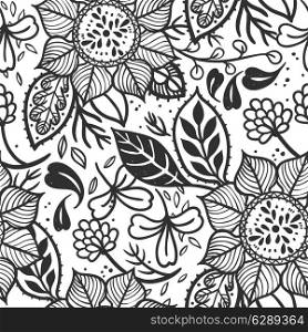 vector floral seamless pattern with hand drawn abstract flowers and plants