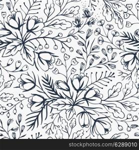 vector floral seamless pattern with hand drawn blooming flowers