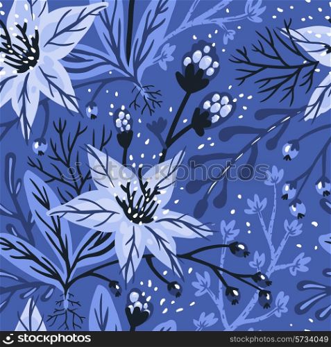 vector floral seamless pattern with hand drawn exotic blooms