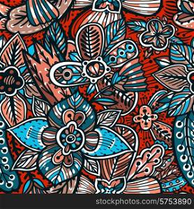 vector floral seamless pattern with hand drawn fantasy flowers