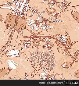 vector floral seamless pattern with hand-drawn flowers and plants