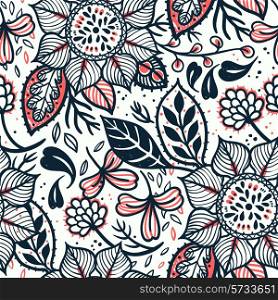 vector floral seamless pattern with hand drawn folk flowers and plants