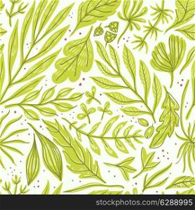 vector floral seamless pattern with hand drawn fresh leaves