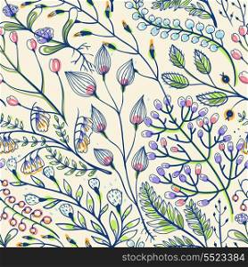vector floral seamless pattern with hand drawn herbs