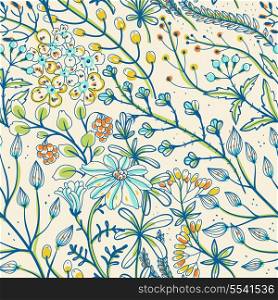 vector floral seamless pattern with hand drawn herbs and berries