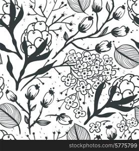 vector floral seamless pattern with hand drawn herbs and berries