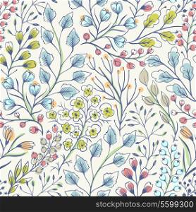 vector floral seamless pattern with hand drawn herbs and plants
