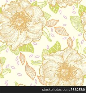 vector floral seamless pattern with hand-drawn peonies