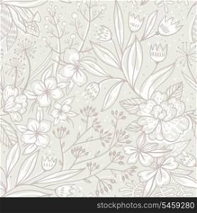 vector floral seamless pattern with hand drawn plants and flowers