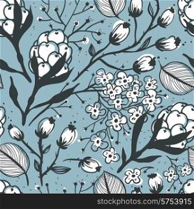 vector floral seamless pattern with hand drawn plants in a vinage style