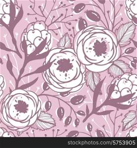 vector floral seamless pattern with hand drawn roses and berries