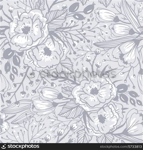 vector floral seamless pattern with hand drawn sketchy roses and plants