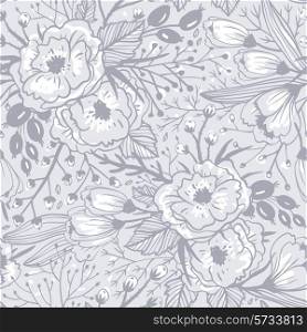 vector floral seamless pattern with hand drawn sketchy roses and plants