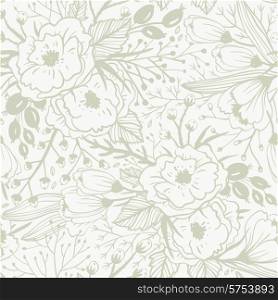 vector floral seamless pattern with hand drawn vintage blooms