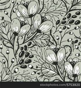 vector floral seamless pattern with hand drawn vintage blooms and berries